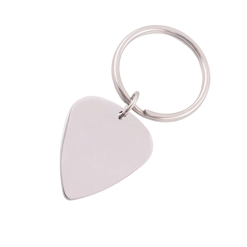 Trendy Fashion Custom Engraved Stainless Steel Guitar Picks Keyring Key Ring Chain Keychain