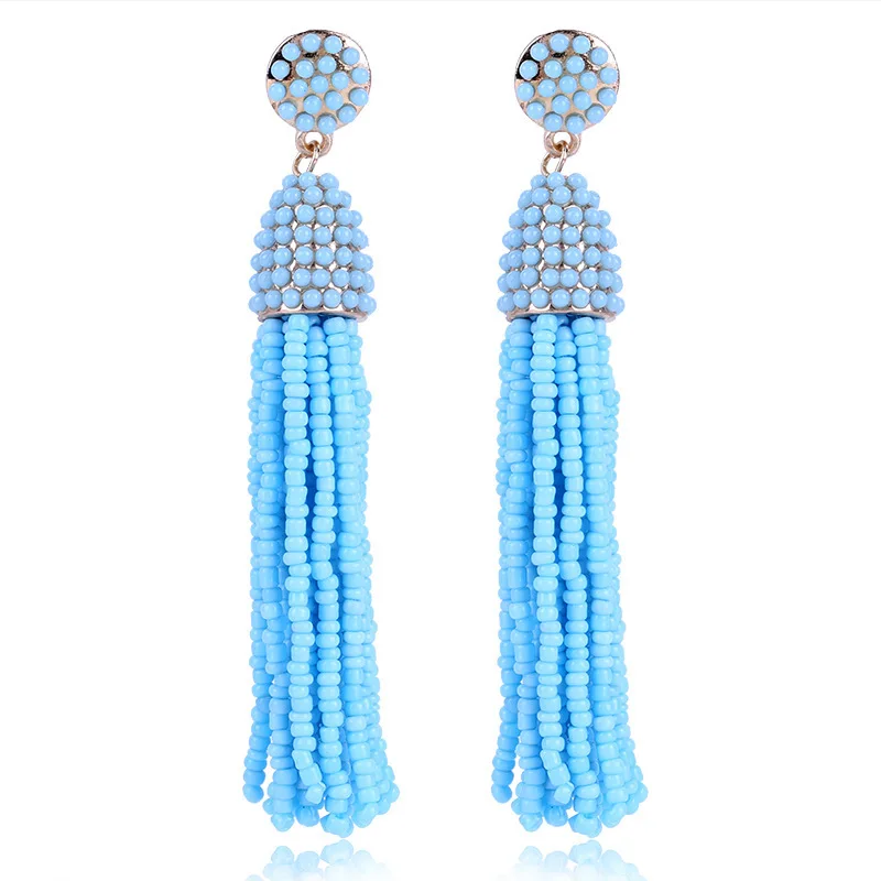 mix beach handmade small fashion women long beaded bead hoop seed beed bride easter earrings fringe