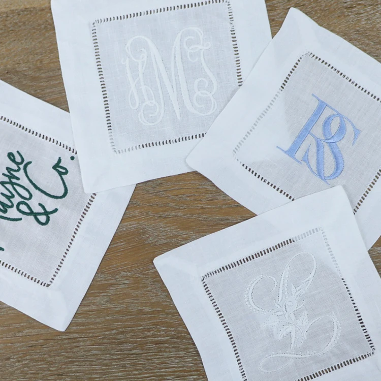 Servilletas De Lino Personalised Hemstitch Monogrammed Linen Napkins Wedding Custom Embroidery Linen Embroidered Cocktail Napkin