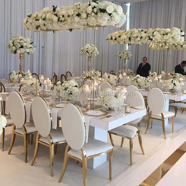 Outdoor Indoor Electroplate Chrome Gold Stainless Steel Oval Back Hotel Banquet Wedding Chair