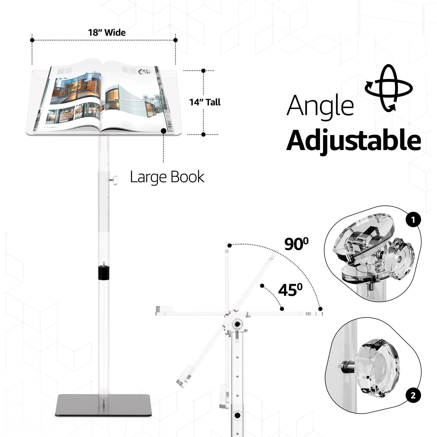 Classic Adjustable Height and Angle Acrylic Podium Stand Portable Church Lectern Pulpit for Classroom Concert Events