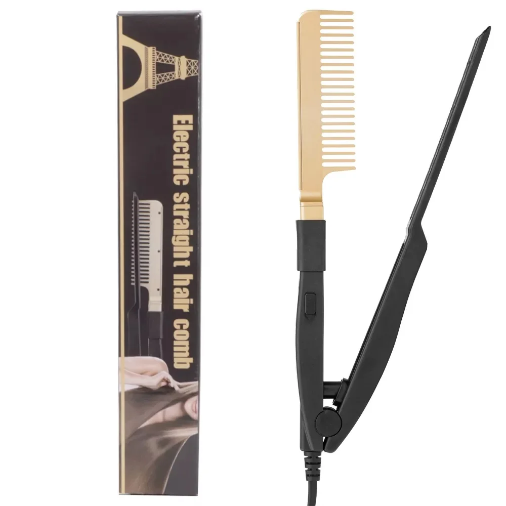 Leeons V-clip Style 2 in 1 Flat Iron Comb Straight Hair Styling Comb Hair Straightener V Comb for Hairdressing