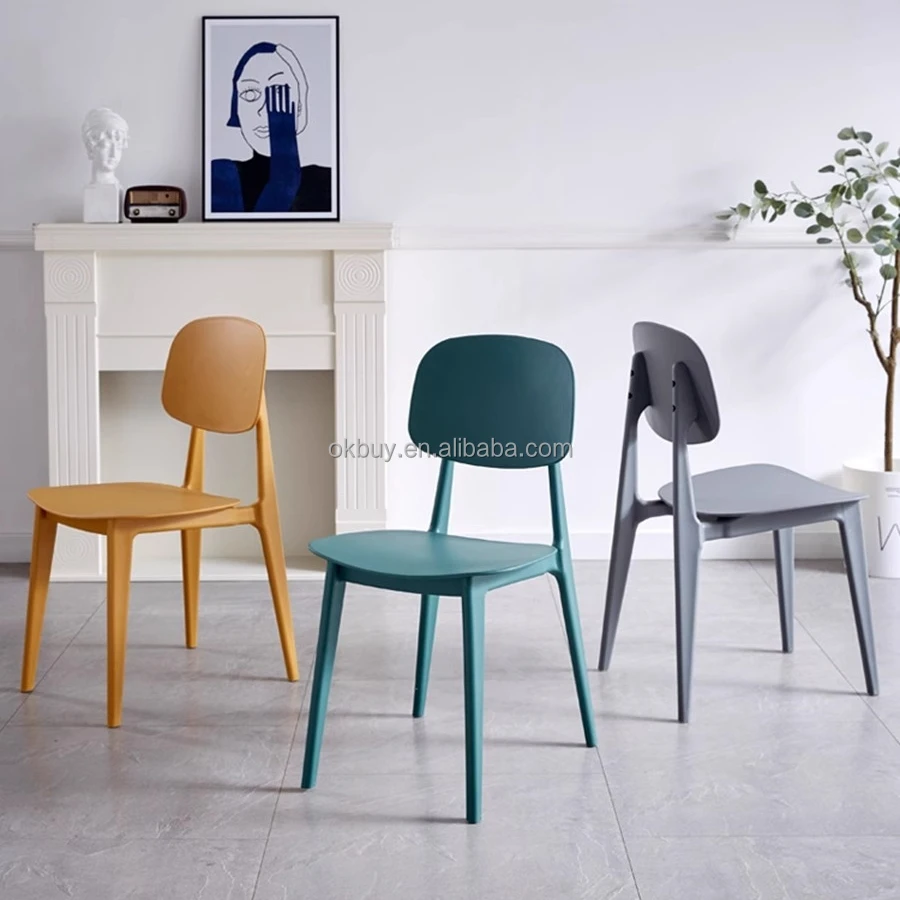 Modern Household colored stackable thickened plastic dining chair with simple backrest for adult