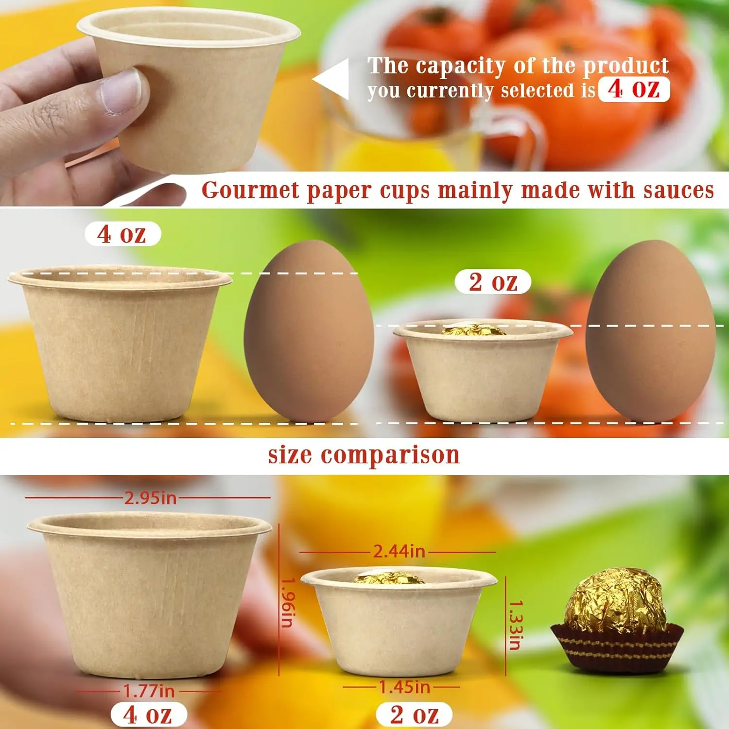Disposable Compostable Paper Bagasse Round Dipping Bowls Chili Bowls Natural Sugarcane Fiber 4oz Sauces Bowls