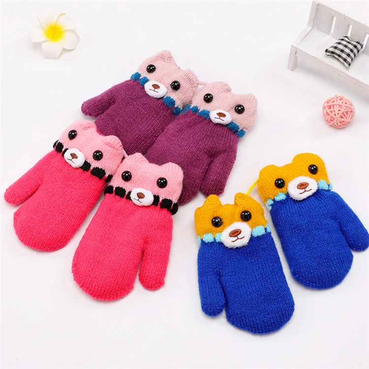 Winter Fashion Kids Gloves Cashmere Thicken Warm Knitted Gloves For Baby
