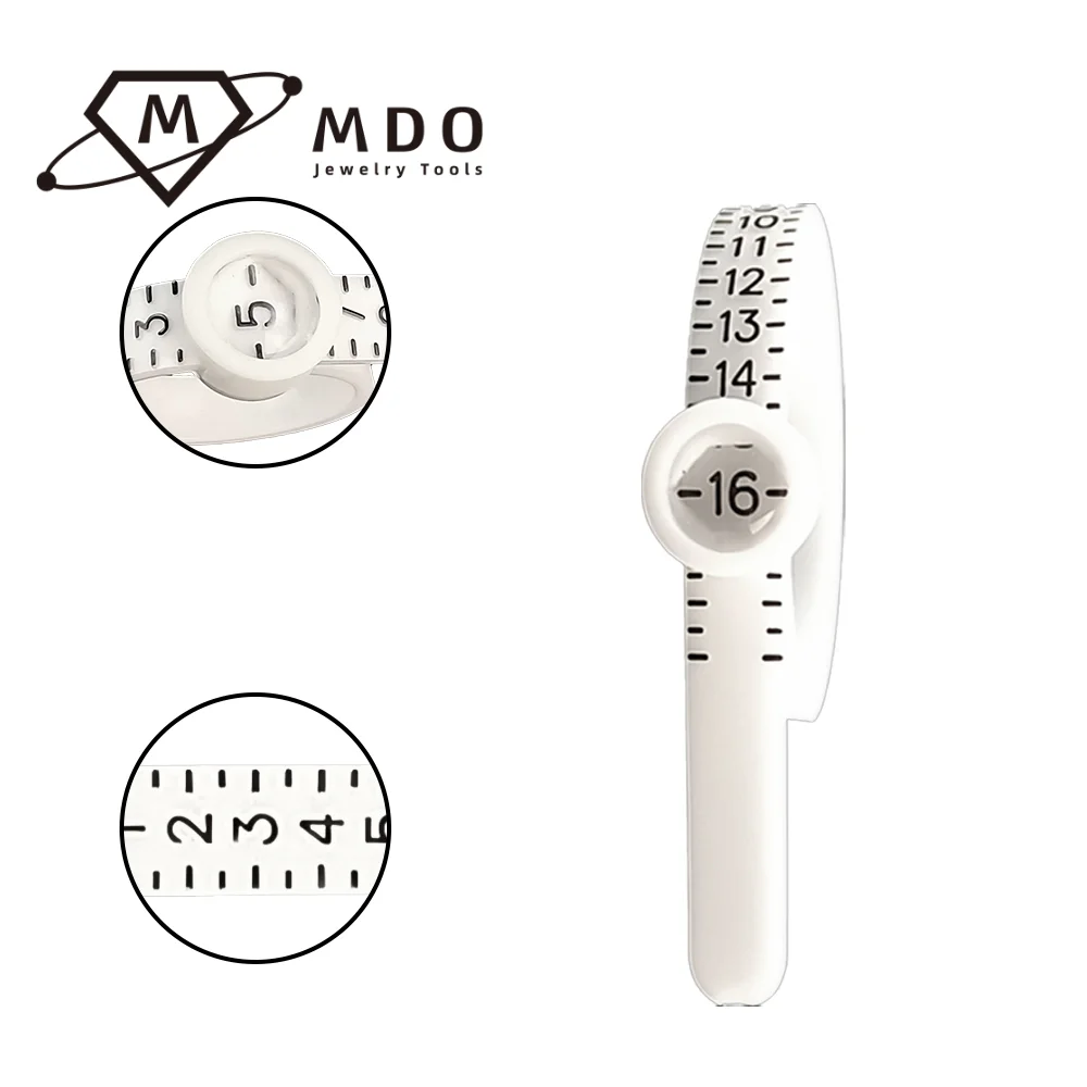 High Quality Economical Durable Using Jewelry Ring Measuring Tools White Finger Gauge Ruler Plastic Ring Sizer with Magnifier
