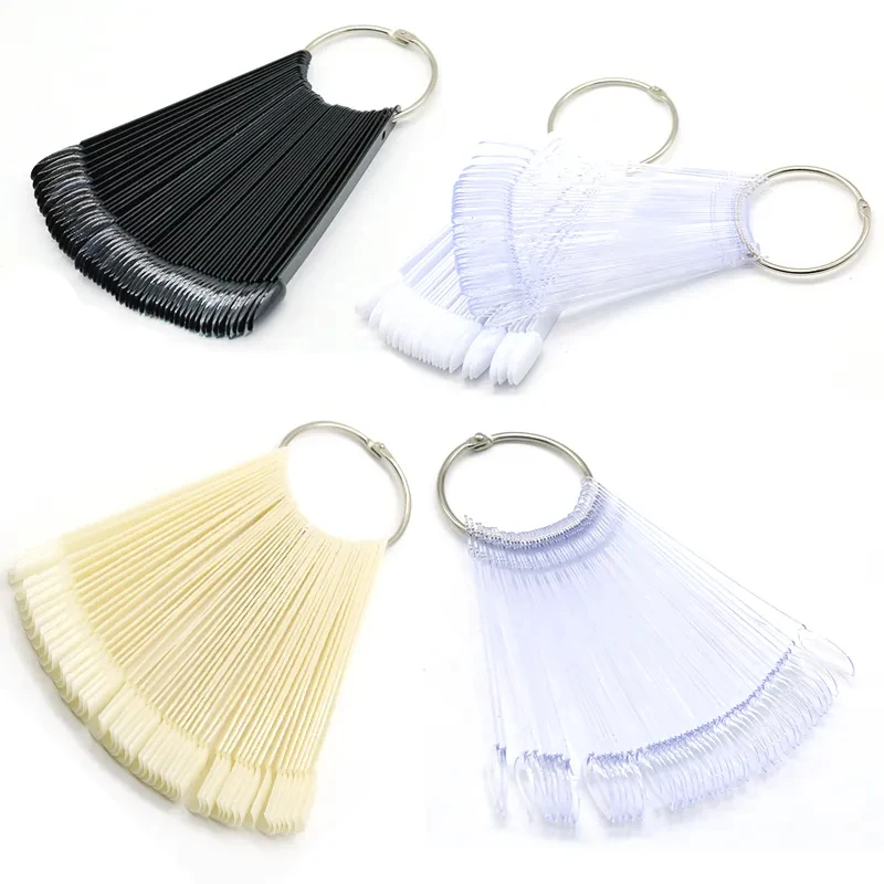 50 tips Fan Shaped Nail Polish Gel Sharp Tips Color Chart Display With Metal Ring Nail Polish Color Chart