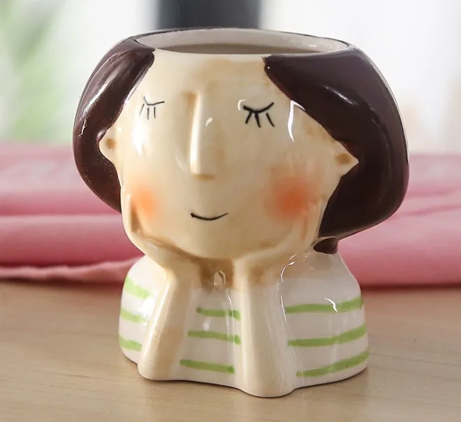 mini ceramic bust girl face vase plant flower pot girl