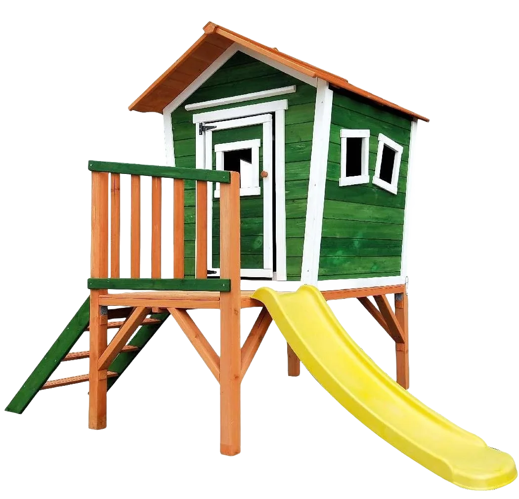 Outdoor Children Playhouse With Slide And Swing Solid Wood Nature Wooden Playhouse For Kid Wood