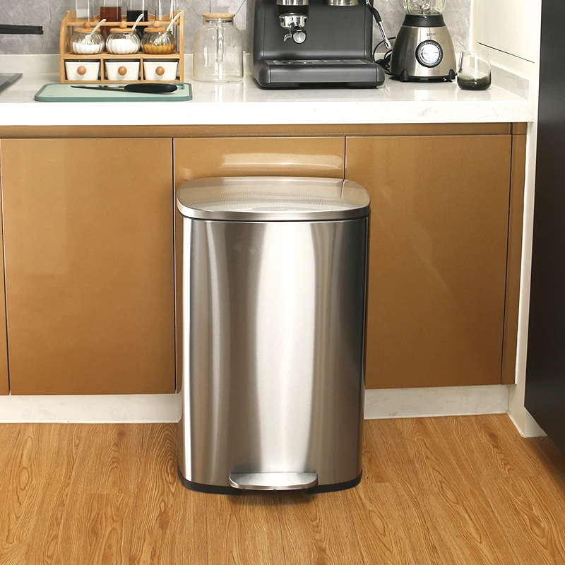 50L Pedal Bins Stainless Steel Step Trash Can Foot Pedal Trash Can Step Garbage Bin in Kitchen, Bathroom , Living Room