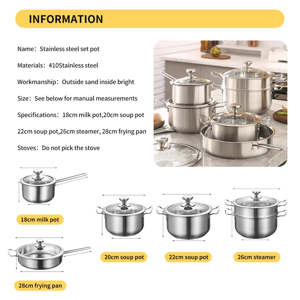 Korean Soup & Stock Pots kitchen pot set stainless steel cookware set double bottom frying pan casserole pots and pans