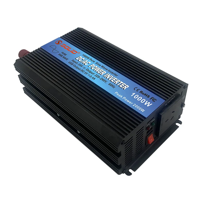 Solid Electric 1000W Pure Sine Wave Inversor 12VDC 24VDC 48VDC To 110VAC 220VAC 230VAC 1KW inverter With USB