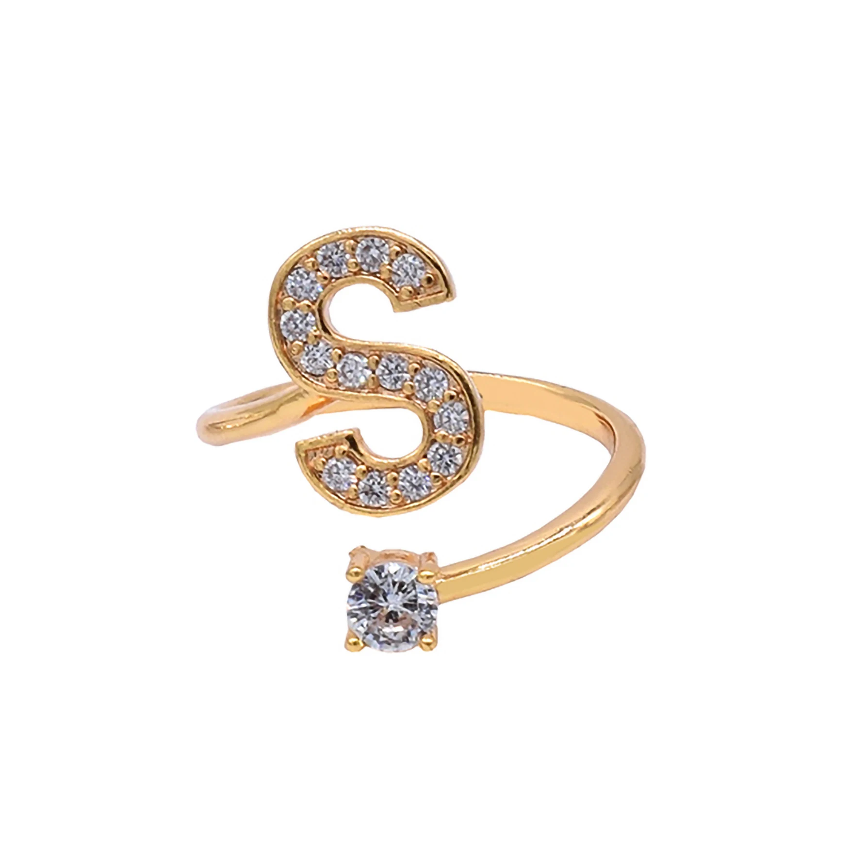 Men and Women Adjustable 14 K Gold Plated A-Z Letter Shiny CZ Initial Alphabet Rings