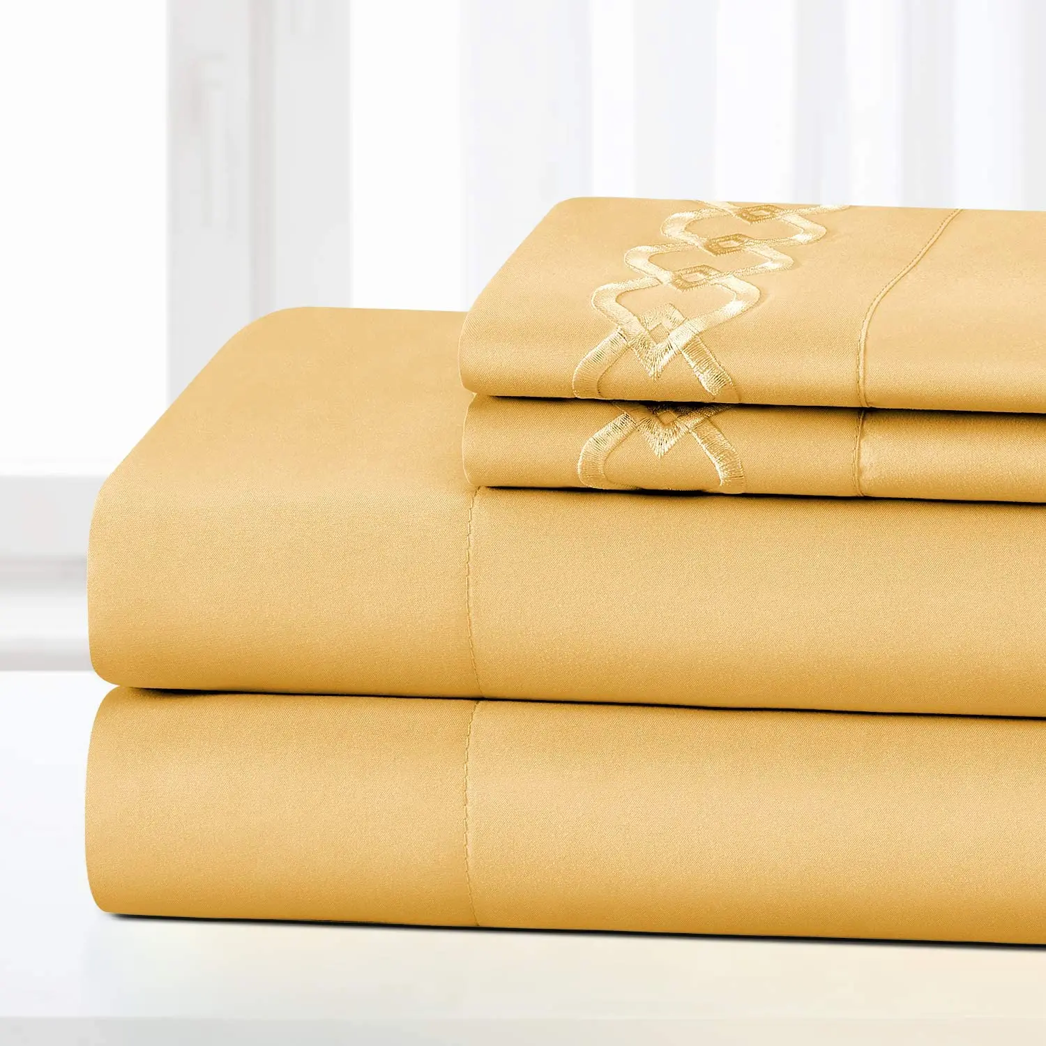 Luxury Embroidery Pillowcases, Extra Soft Brushed Microfiber, Wrinkle & Fade Free,Deep Pocket sheet set 3/4pcs
