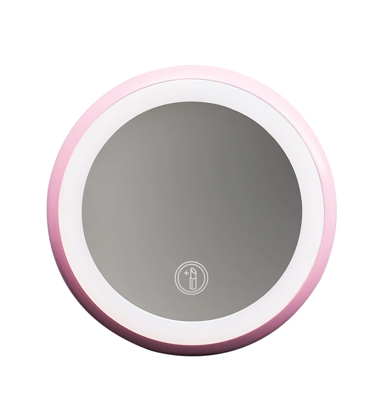 Portable multicolor LED illuminated circular cosmetic mirror with ring
