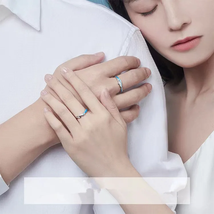 Trendy Couple Wedding Ring Sets Personality Open Adjustable Couple Ring Mountain and Sea Design Diamond Ring Wholesale