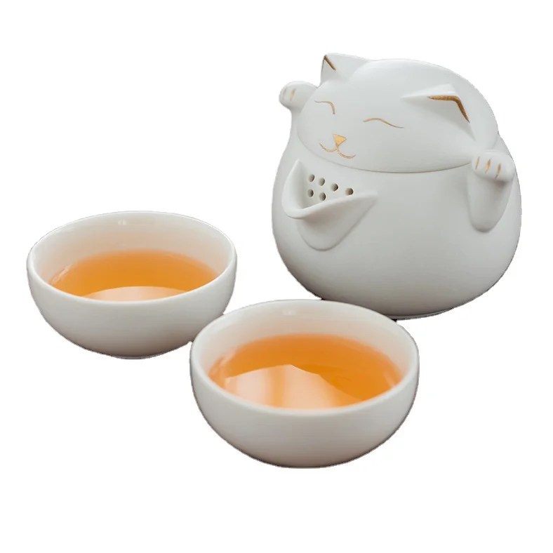 Cute Lucky Cat Design Mini Teapot with Cup Set for Outdoor Tour