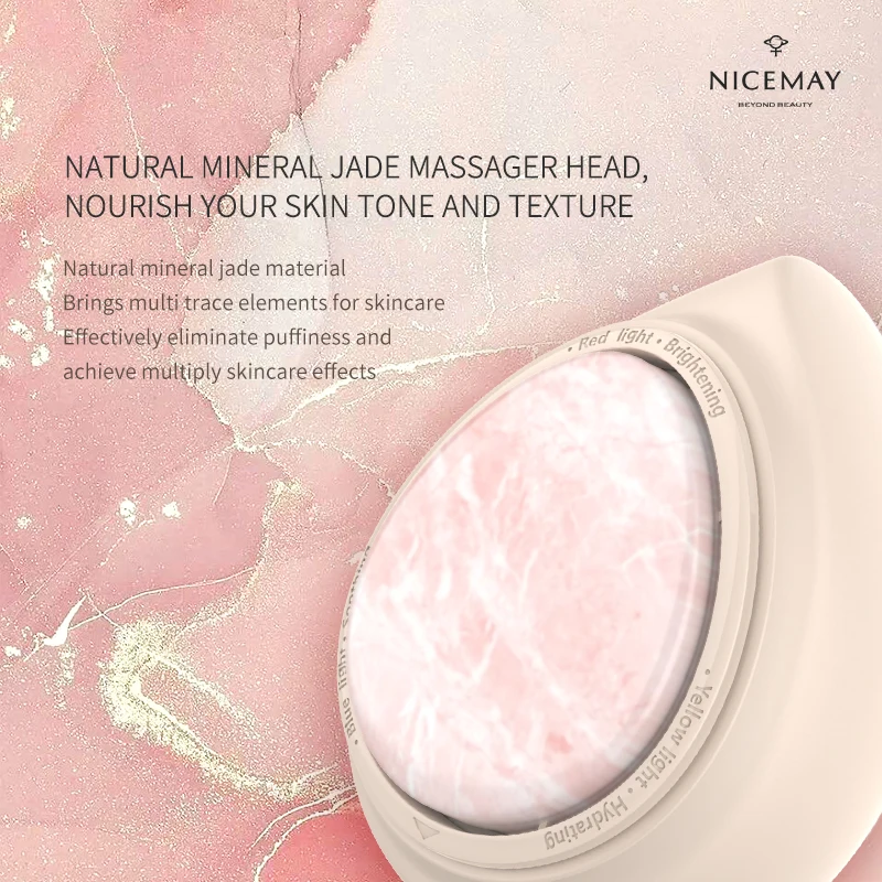 Nicemay Multifunctional Beauty Facial Tool LED Lighting Therapy Face Massage Device Sonic Vibration Heated Jade Facial Massager