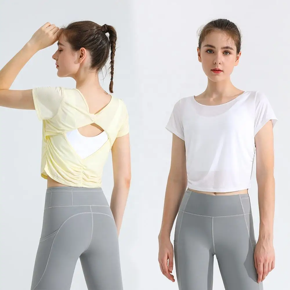 2024 одежда для йоги Женская дышащая быстросохнущая Спортивная футболка с коротким рукавом