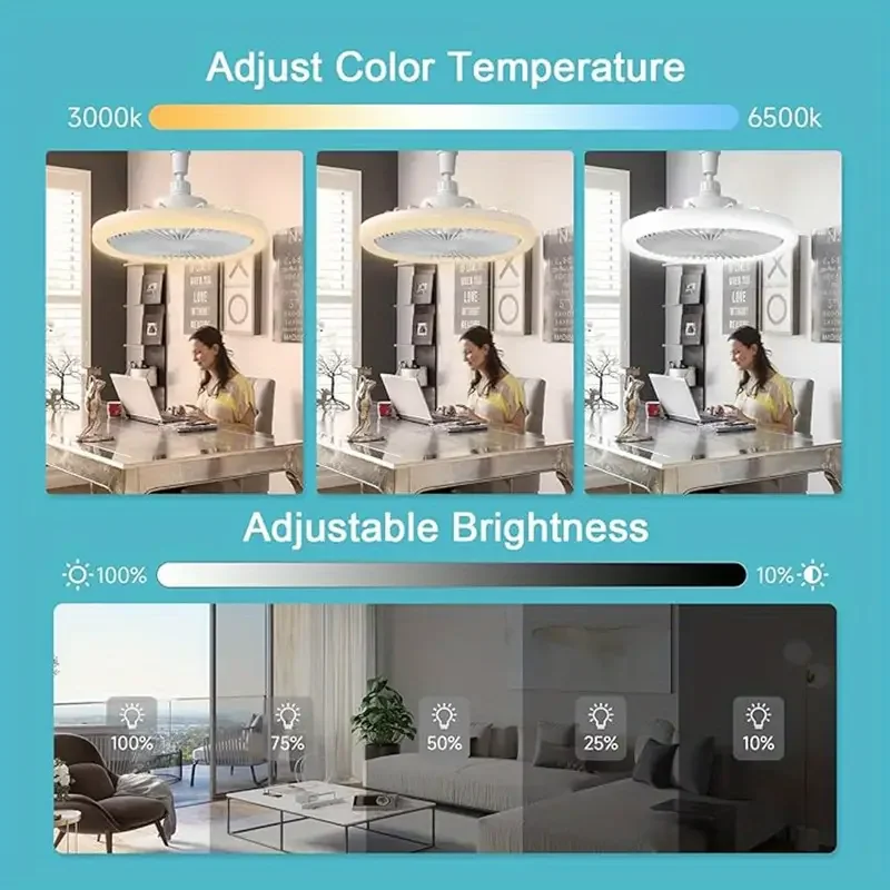 Modern E27 Head Type with Remote Control Smart Dimming Led Ceiling Lights Fan Lamp For Living Room