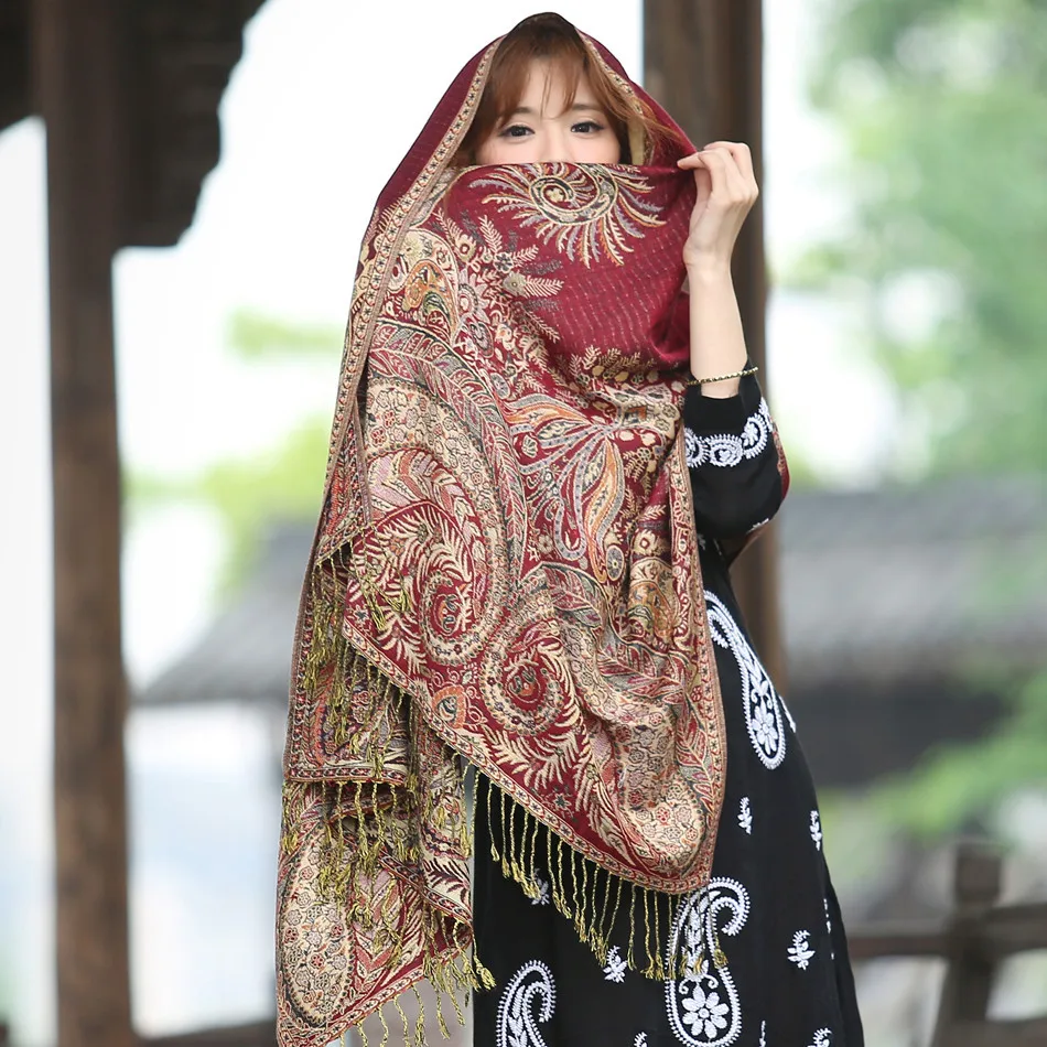 Poncho Scarves Manufacturer Wholesale Retro Fringe Jacquard Wrap Shawl With Phoenix Flower