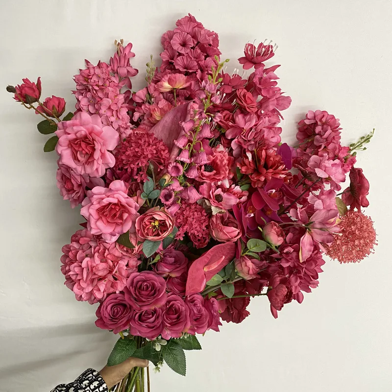 A00395-Factory Wholesale Faux Artificial Silk Rose Tulip Peony Hydrangea Bush Rose Red Flowers For Home Decor