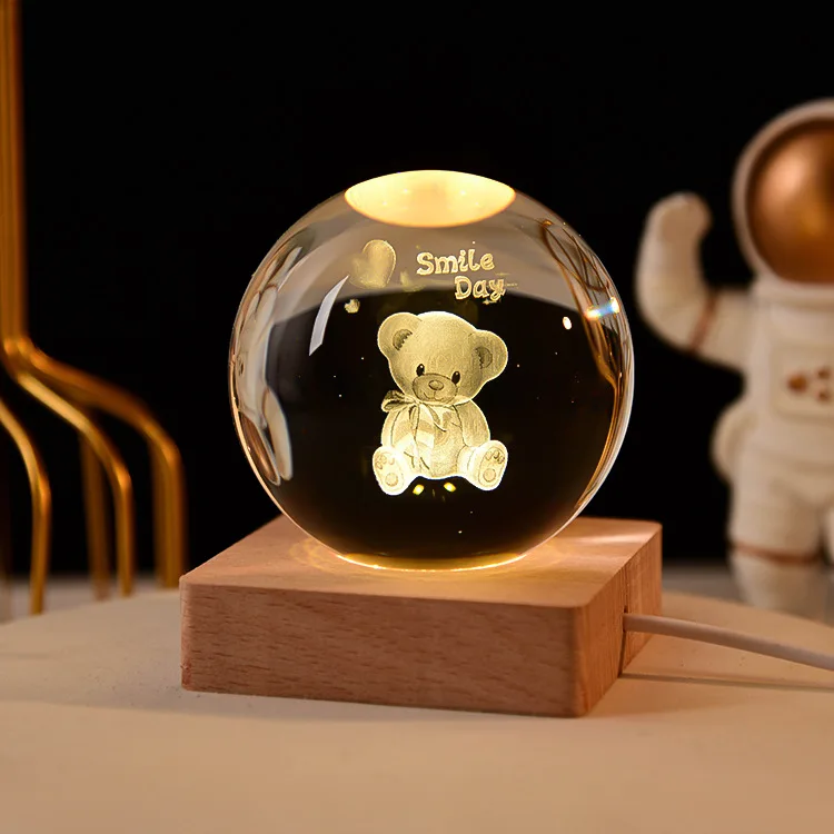 Wholesale Galaxy Cloud Luminous Crystal Ball Night Light Ornaments 3d Crystal Ball Lamp with led Base