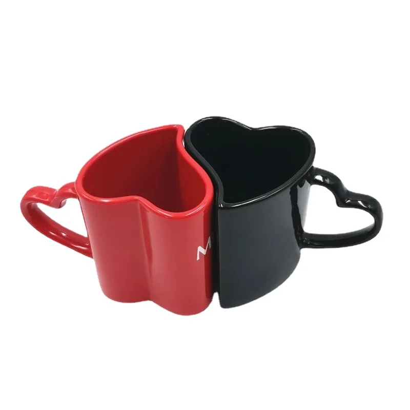 GZYSL Custom Design Ceramic Heart-Shaped Couple Mug Set Kissing Handle for Valentines Day Husband and Wife Gifts with Box