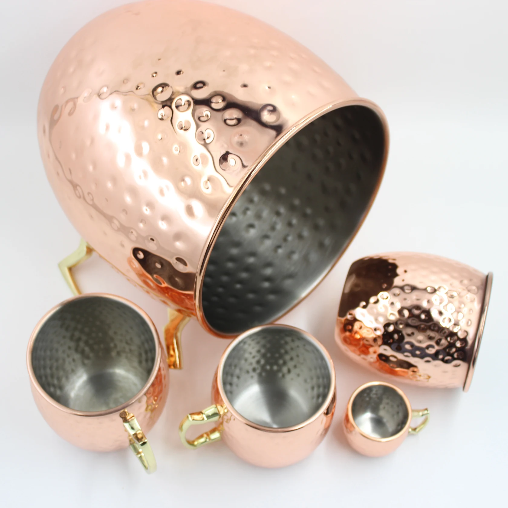 Custom Ice Bucket Luxury Stainless Steel Bucket Copper 5L Large Hammered Moscow Mule Cooler Ice Bucket with Handle 1pc/white Box