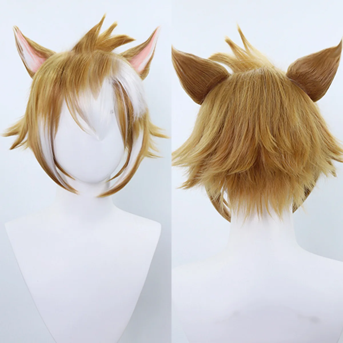 Wholesale 12inch Short Brown Mixed White Genshin Impact Gorou Synthetic Anime Cosplay Wig Peluca With Two Ears