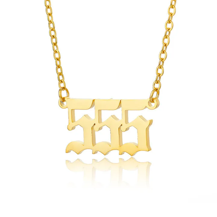 Trendy Jewelry Mirror Polished Angle Number Pendant Necklaces Stainless Steel Gold 111 222 333 666 888 999 Pattern Necklaces