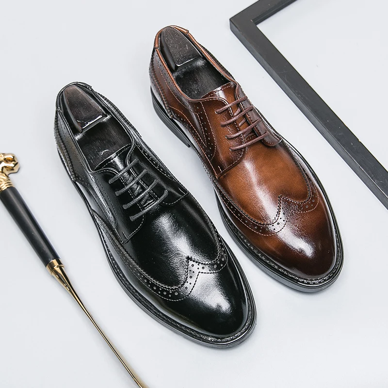 W0026 good quality men lace up wedding leather dress shoes
