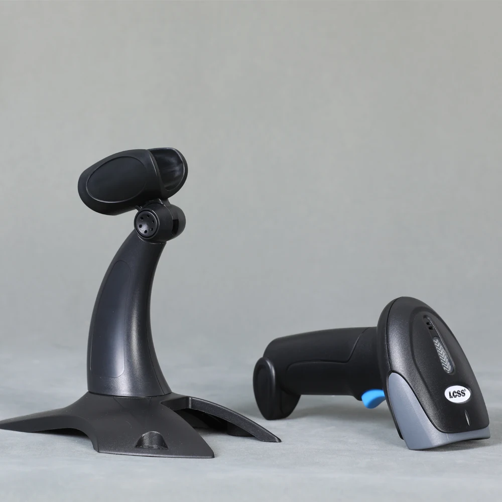 JESEN wireless handheld scanner 1D and 2D code reader with stand for cargo and payment