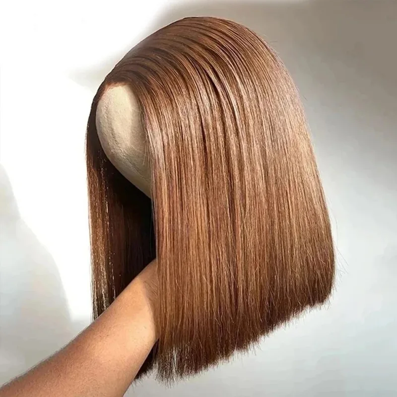 Vigorous 12 Inch Bob Brown Color Synthetic Wig For Lady Natural Relaxed Straight Short Shoulder Length Straight Wigs for Women