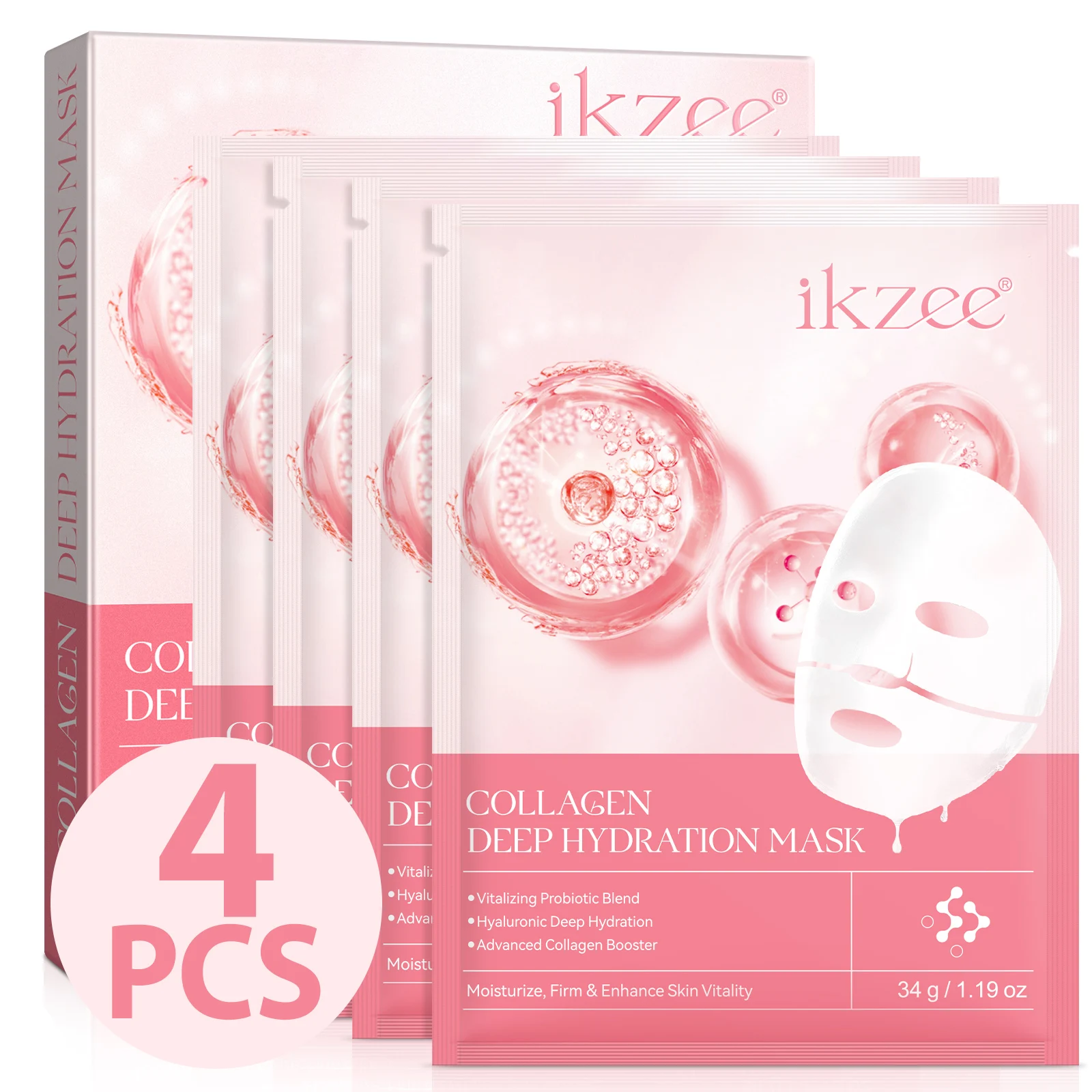 IKZEE anti wrinkle enhance skin vitality 4 pcs hydrate collagen firming facial mask organic deep collagen face mask