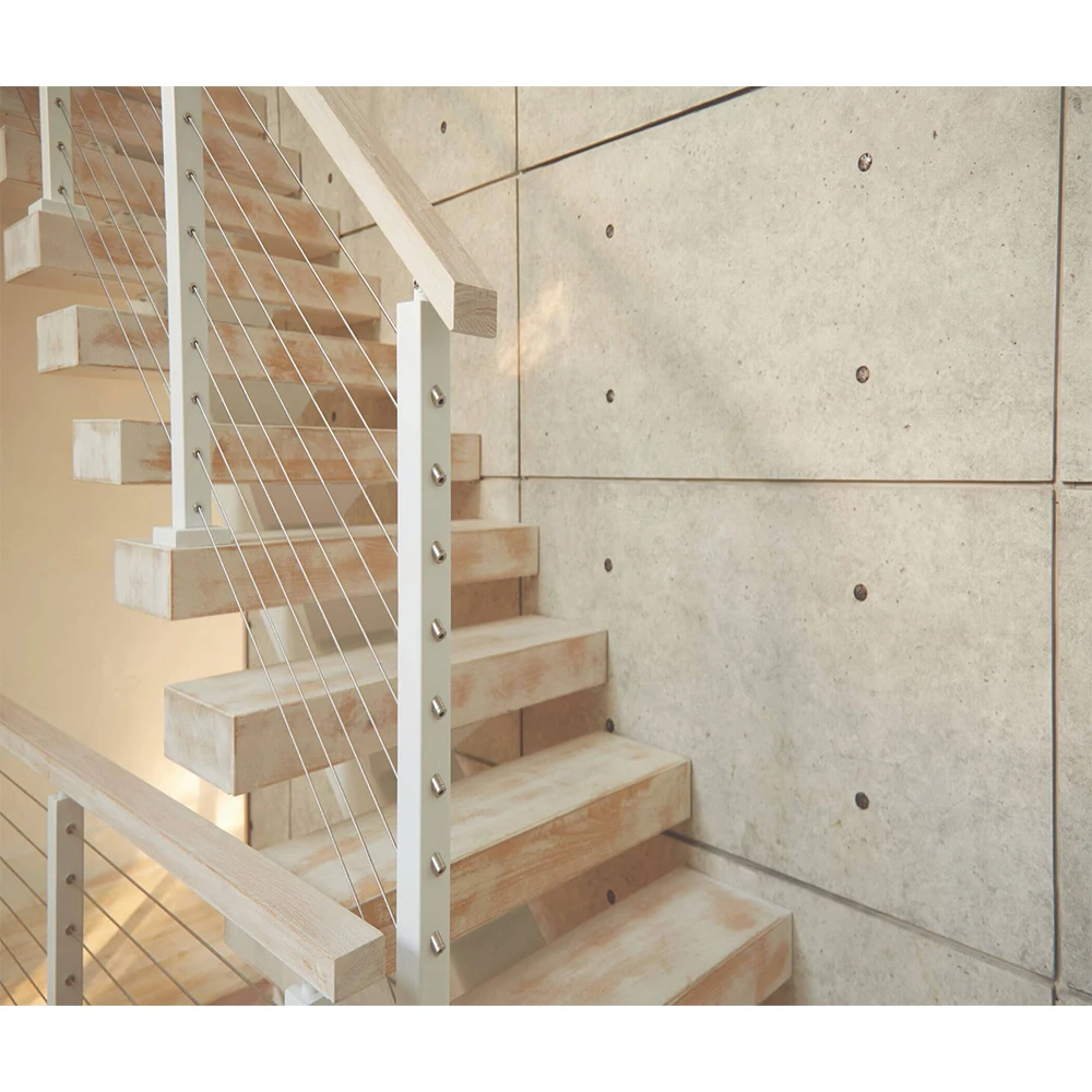 Indoor 304 Stainless Steel Wire White Powder Coated Stair Baluster Cable Railing Designs