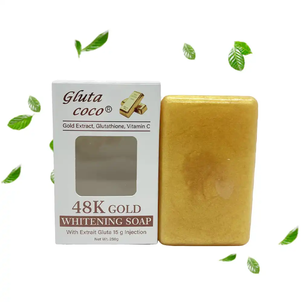 Gluta coco 48K Gold Whitening Soap with Glutathion & Vitamine C Moisturizer Remove Hyperpigmentation Natural Whitening Face Soap