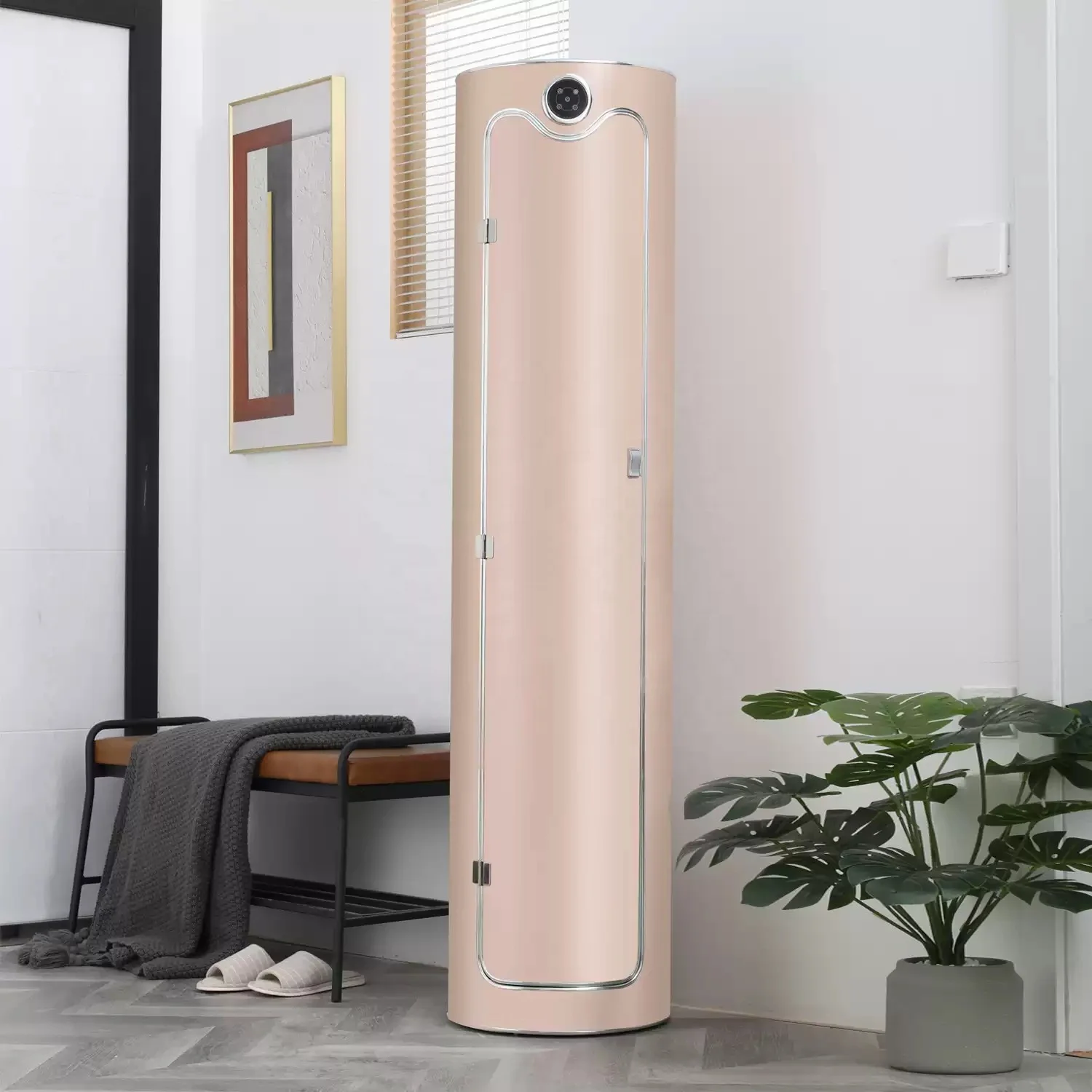 luxury narrow smart round 360 revolving sterilization disinfection shoe Tower rack cabinet storage for entryway with door LED