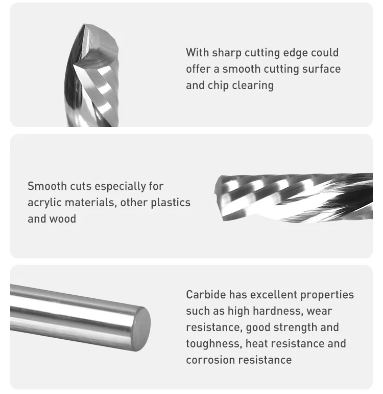 Solid Carbide O Flute Single Flute Down Cut Spiral Downcut CNC Bits Woodworking