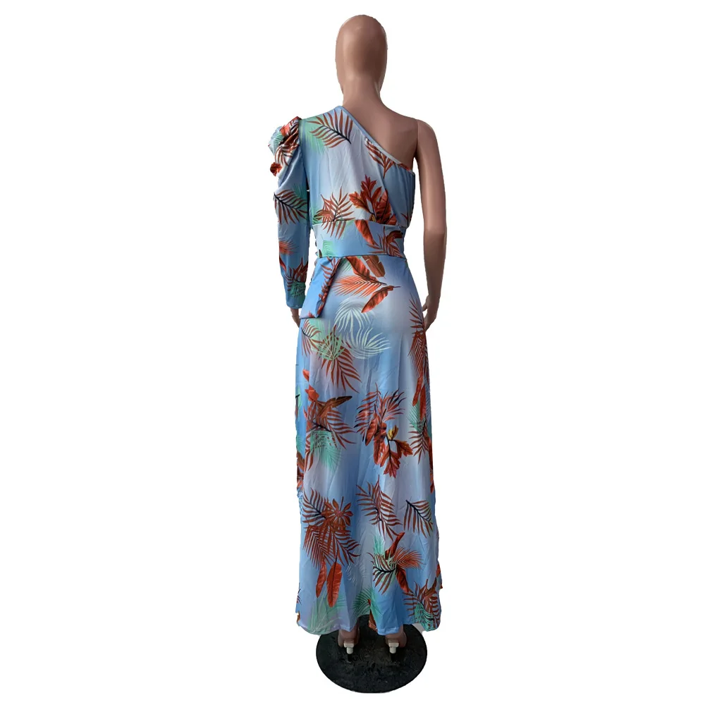 Европейская и американская пикантная женская блузка с косым плечом рукавом до локтя принтом накидка задним