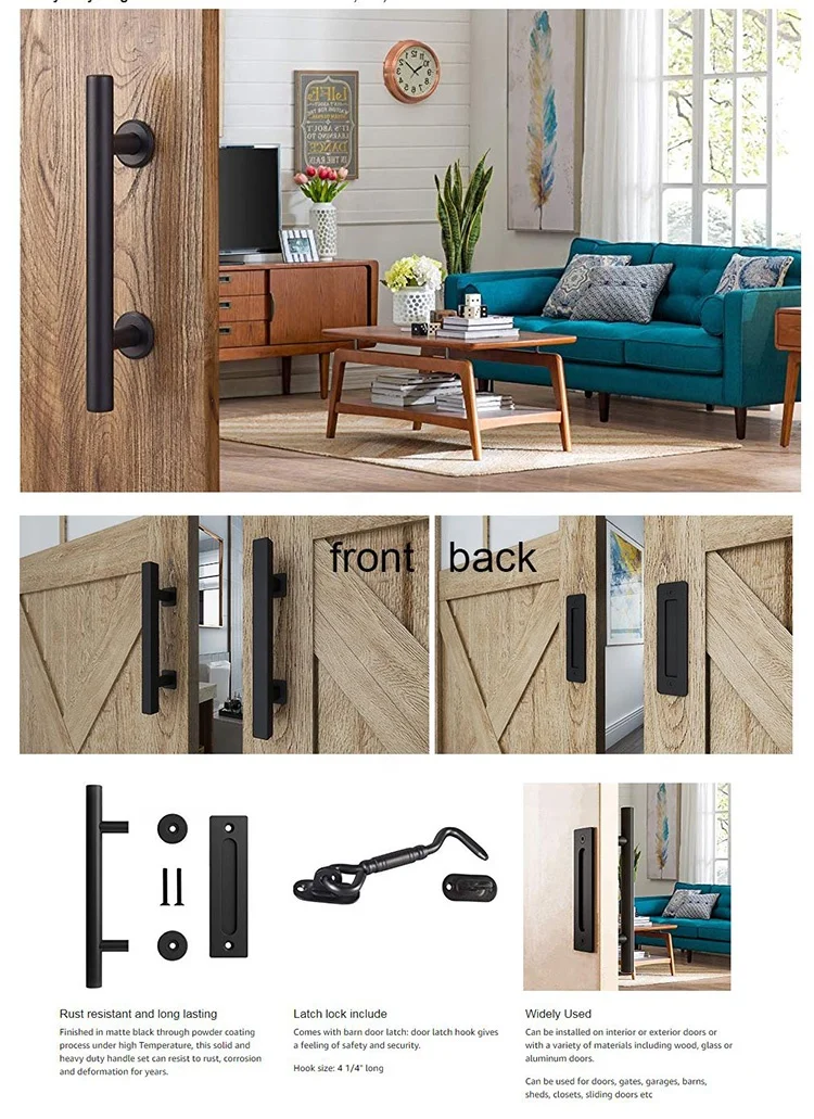 Barn Door Round Solid Handle Black Gates Garages Sheds Furniture Handle Set