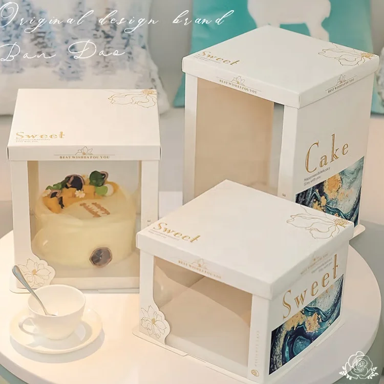 Customized LOGO PET Plastic Cake Box High Quality Transparent Tall Clear Paper Gift Box Packaging for Weddings Food for Sushi