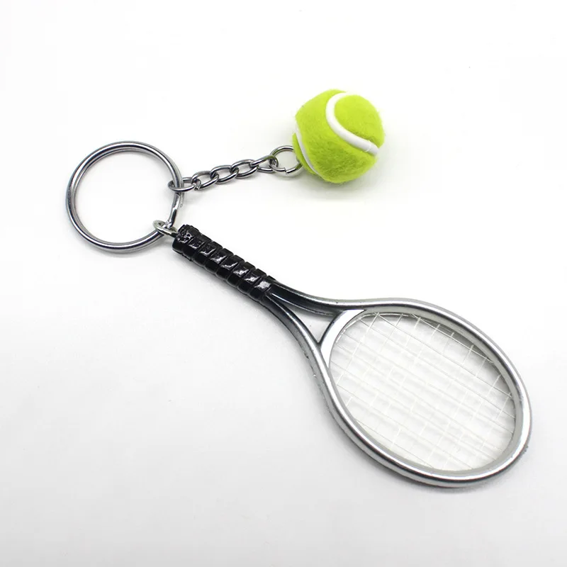 Mini Tennis Racket Keychain Key Ring,  Fashionable Alloy Tennis Ball Split Ring Keychain for Sport Lovers Team