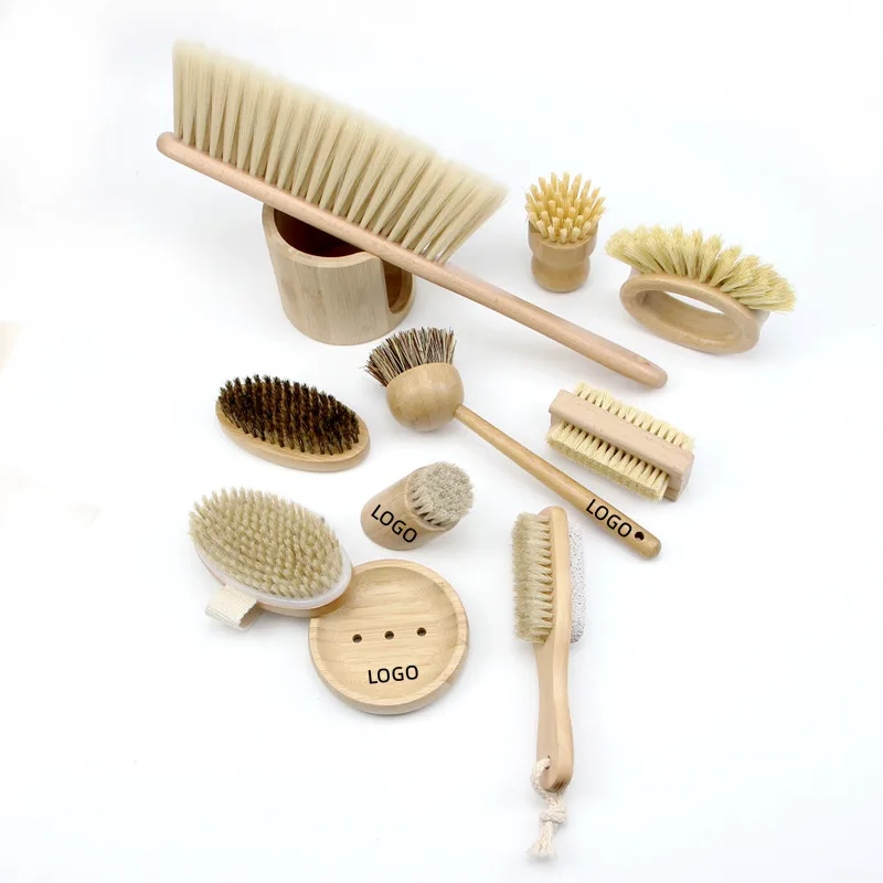 Natural Eco Friendly Bamboo 100% Nature wooden baby cleaning brush goat hair baby brush