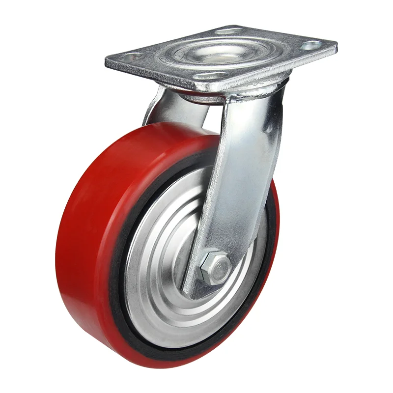 Uholan PU Heavy Duty Swivel Double Ball Bearing Caster with Brake Own Manufacturer Cast Iron Core Industrial Wheel Caster