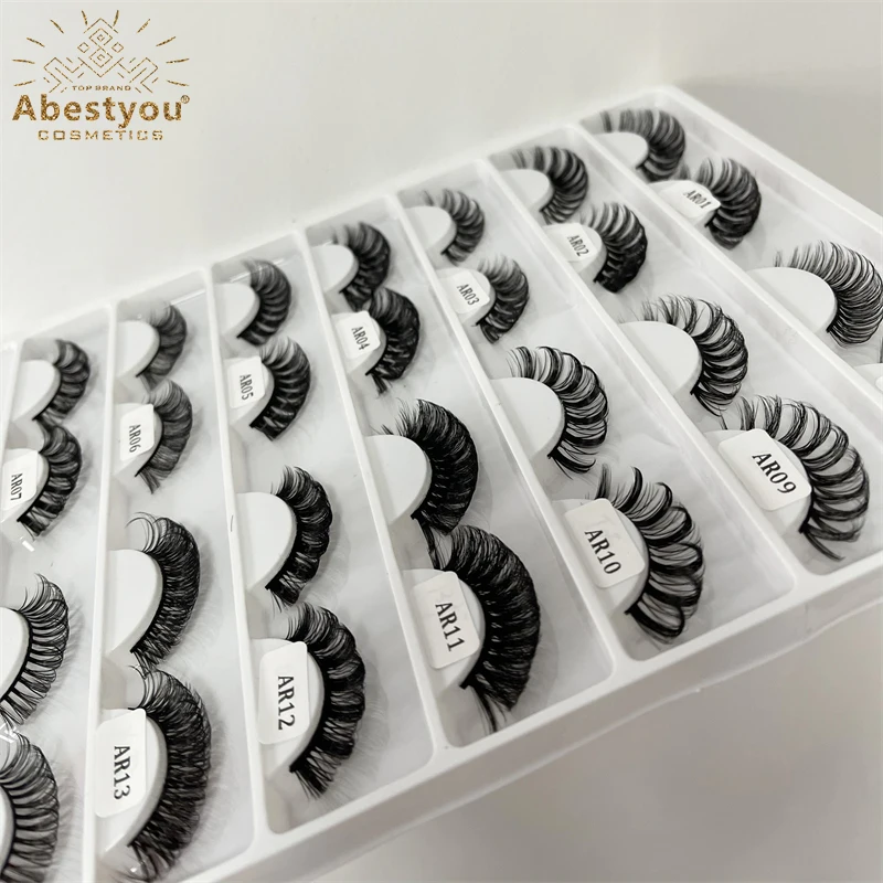 Abestyou eyelash extensions d curl strip eyelashes Custom packaging Russian Volume Faux Mink Strip Lash Russian strip lashes