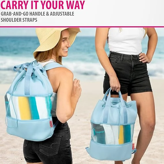 Custom Brand Logo Waterproof Beach Tote Bags for Women Vacation Ladies Essentials Gym Mesh Backpack