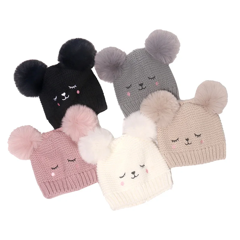 Winter Girl Cute Pom Pom Knitted Hat Thickened Knitted Hat Keep Warm Beanie Hat For Girl Kids