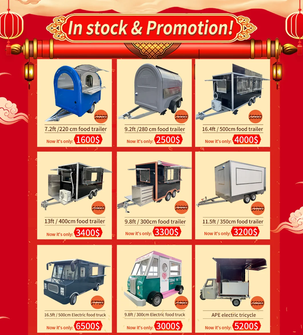 2024 OEM Food Truck Mobile Food Trailer with Four Wheels Coffee Bike Mobile Food Carts CE And DOT Approved