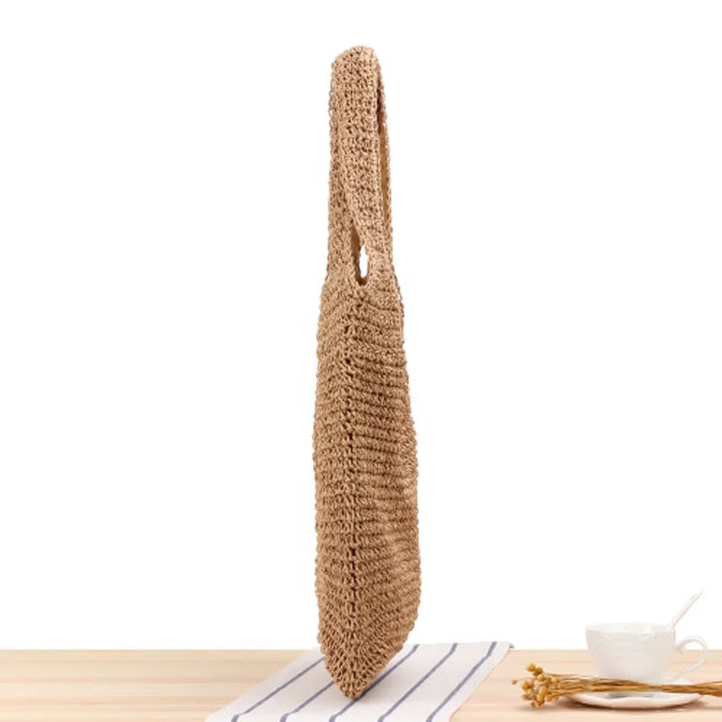Custom Crochet Eco-friendly Straw Beach Bag Large Capacity Straw Women Handbags Summer Bohemian Shoulder Tote Bag